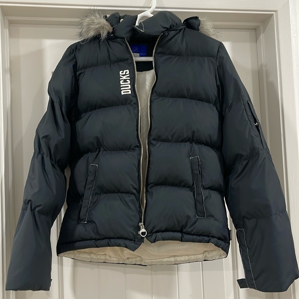 Women’s NHL Reebok Hooded dark blue/grey puffer jacket